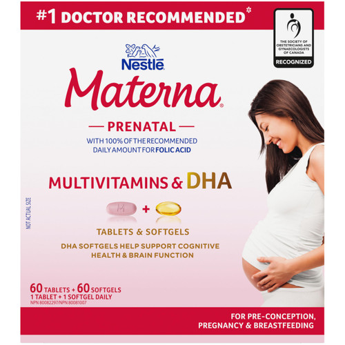 NESTLÉ Materna Prenatal Multivitamin with DHA Supplement | Folic Acid | 60 tablets + 60 DHA soft gels