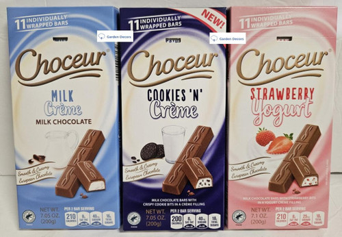 Choceur European Milk Chocolate Bars set: Coffee & Cream + Milk Crème + Strawberry and Yogurt - (one bar each - Total 3)