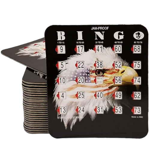 MR CHIPS Jam-Proof Fingertip Bingo Cards with Sliding Windows 25 Pack in Stars & Stripes Design