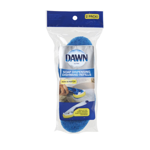 Dawn Refill No-Drip Brush Head for Fillable Dishwand, Blue/Yellow (Pack of 2)