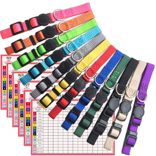 Puppy Collars for Litter,Puppy Collars for Small Puppies Soft Nylon Safety Whelping Litter Collar for Newborn Pets with Record Keeping Charts 12pcs(S)