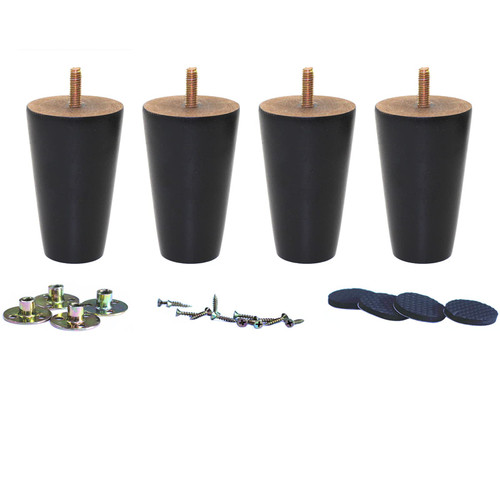 WEICHUAN Black Round Solid Wood Sofa Couch Chair Ottoman Loveseat Table Dresser Cabinet Furniture Legs Wooden Furniture Feet Replacement (4" Set of 4)
