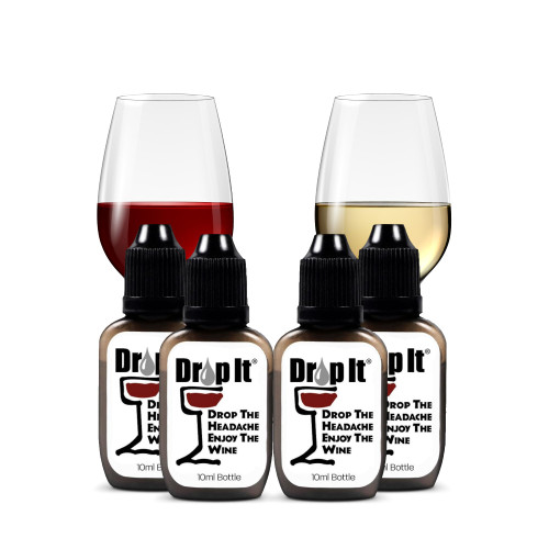 Drop It Wine Drops, Original - 10 mL, 4 Pack - Naturally Reduces Sulfites & Tannins in Red, White & Sparkling Wines - Portable, Easy to Use - Treats Up to 55 Glasses/9 Bottles of Wine Each - USA Made