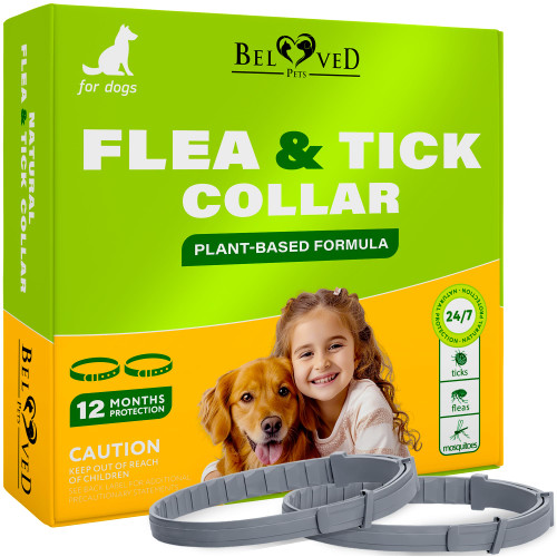 Natural Flea & Tick Repellent Collar for Dogs – Plant-Based, Waterproof, 6-Month Pest Protection – Adjustable, Safe (1 Pack, 2 Count)