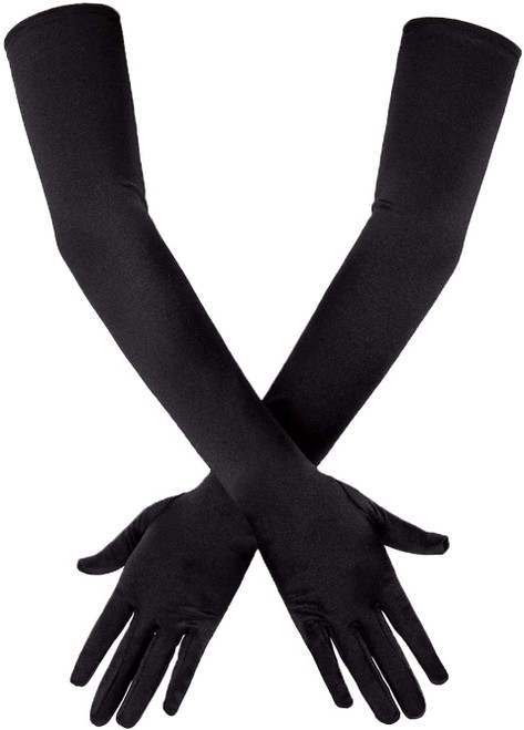 SAVITA Long Elbow Satin Gloves 21 inch Stretchy 1920s Opera Gloves Evening Party Dance for Women Black
