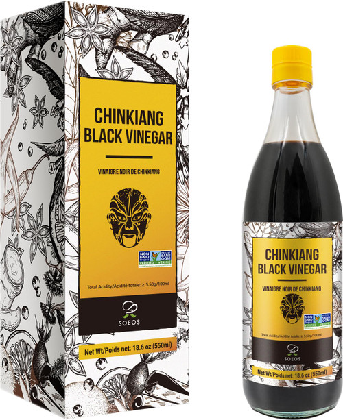 Soeos Chinkiang Vinegar, 18.6 fl oz (550ml), Chinese Black , Traditional , Organic , Zhenjiang Xiangcu, Black Rice Vinegar | Condiment for Cooking Noodles, Braised Meat, Cold Appetizers