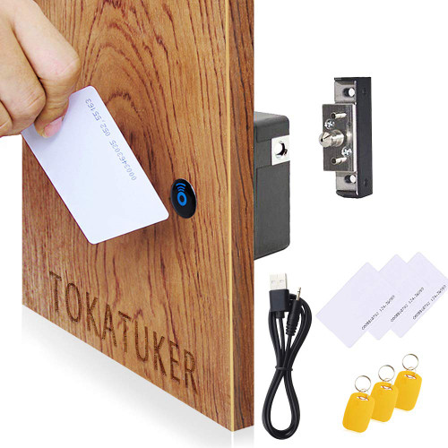 Tokatuker Invisible Cabinet Lock, Hidden NFC Lock DIY RFID Latch with USB Cable Power for Wooden Drawer Liquor Cabinet Open and Close Pantry Secret Shelf or Concealed Panel