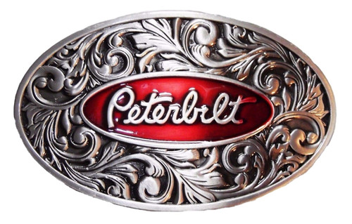 PETERBILT Vintage Style Antique Pewter Finish Metal Enamel Belt Buckle PETERBILT Vintage Style Antique Pewter Finish Metal Enamel Belt Buckle