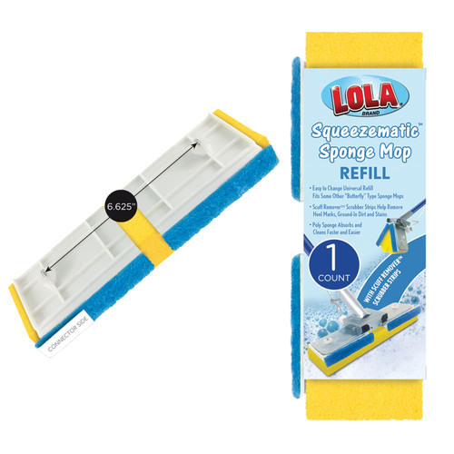 LOLA Squeeze Matic Butterfly Sponge Mop Refill, 9", Replacement Head, Floor Cleaning, Comparable w/Quickie Type S Sponge Mop Refill, 1 Pack