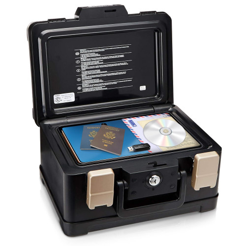 Honeywell Safes & Door Locks - Fireproof & Waterproof Small Safe Box Chest for Home - Fits Folded Letter Size Documents - Strong ABS Plastic - Document Box with Key Lock System - 0.15 CU, Black, 1102