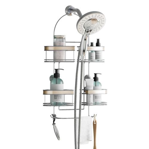 Zenna Home Expanding Shower Caddy, Rust-Resistant, Chrome with Brushed Accents