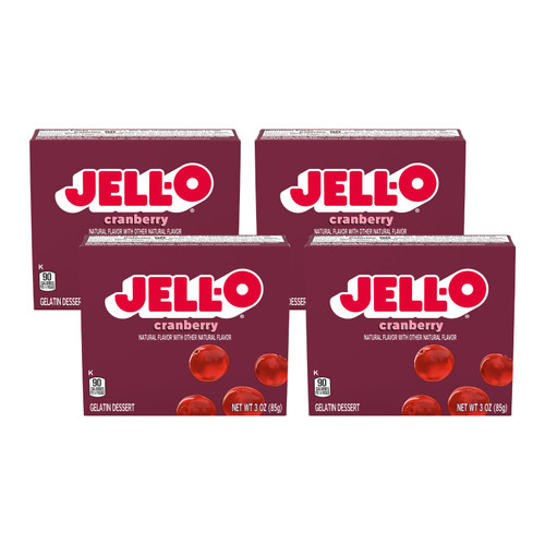 Jell-O Gelatin Dessert, Cranberry, 3-Ounce Boxes (Pack of 4)