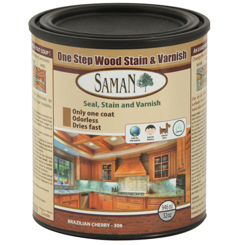 SamaN Interior One Step Wood Seal, Stain and Varnish – Oil Based Odorless Dye - Protection for Furniture and Fine Wood (Brazilian Cherry SAM-306, 32 oz)