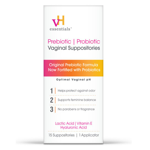 vH essentials Prebiotic pH Balanced Vaginal Suppositories, Naturally Protect Against Odor, 15 Count Box
