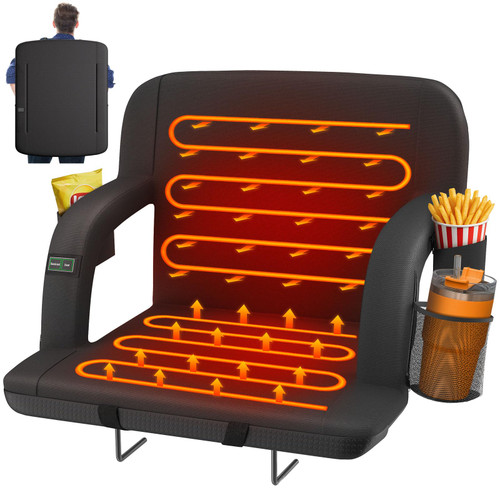 HOPERAN 25" Dual-Sided Heated Stadium Seats for Bleachers with Back Support, 3 Levels Heating Stadium Seating for Bleachers Seat with Backrest, 5 Pockets Portable Stadium Chair for Outdoor Sports