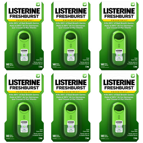 Listerine Freshburst Pocketmist Fresh Breath Oral Care Mist, Non-Aerosol Sugar-Free Minty Breath Refresher Spray to Kill 99% of Bad Breath Germs, Portable, Spearmint Flavor, 6 x 7.7 mL