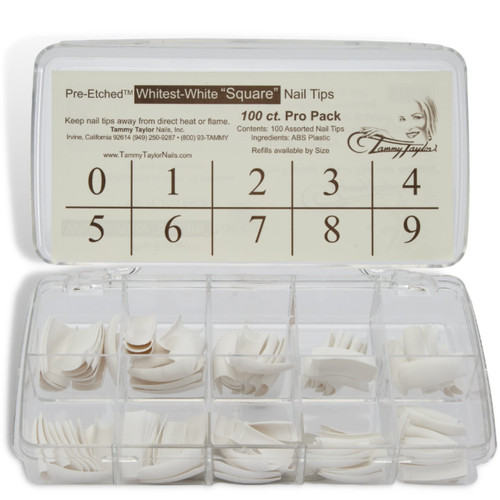 Tammy Taylor Acrylic Tapered Square Nail Extensions | Full Coverage, Natural Lightweight, Long Lasting, Salon Grade Professional Pre Etched Acrylic Nail Tips | Whitest White Fake Nails, 20 count