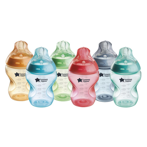 Tommee Tippee Natural Start Anti-Colic 9 oz BPA Free Baby Bottles, 0+ Months, Slow Flow Breast-Like Nipple, Self Sterilizing, Designed for Seamless Transition Between Bottle & Breast, Fiesta,Pack of 6