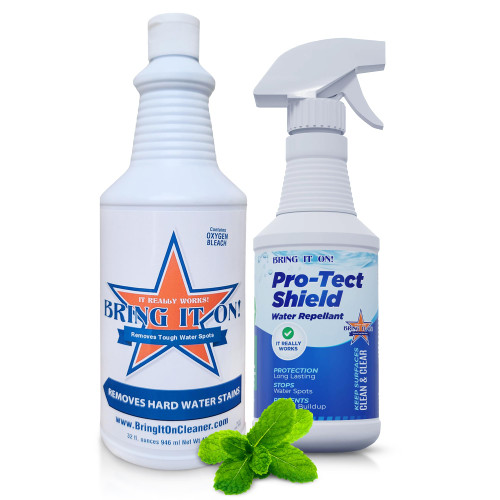 BRING IT ON! CLEANER Professional Hard Water Stain Remover & Glass Shield Sealant - Tiles, grout, Windows, Fiberglass, Chrome, Tubs, Toilets