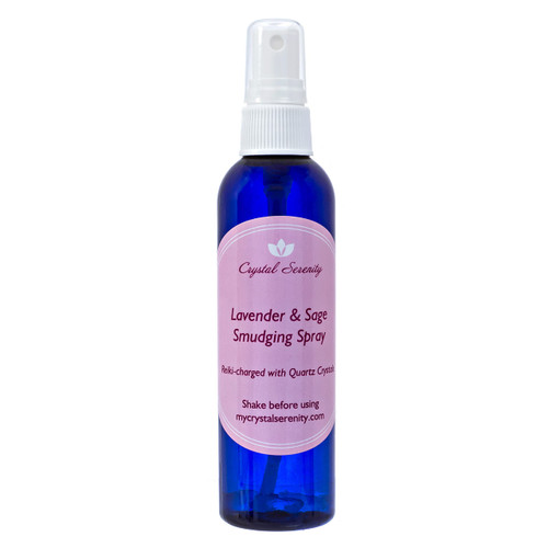 White Sage Smudge Spray: Lavender and Sage Smudging Spray with Quartz Crystals - Reiki Charged 4 oz