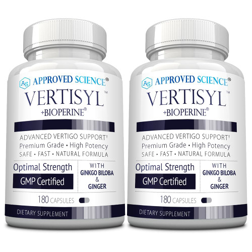Approved Science VertiSyl - Ginkgo Biloba, Ginger, Vitamin D3, BioPerine - 180 Capsules - Pack of 2 Approved Science VertiSyl - Ginkgo Biloba, Ginger, Vitamin D3, BioPerine - 180 Capsules - Pack of 2