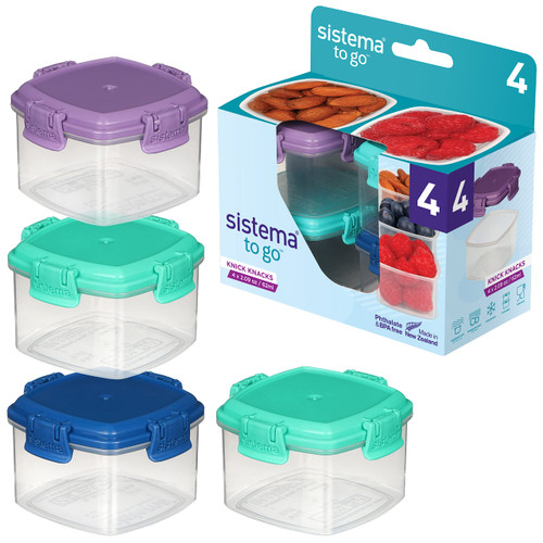 Sistema To Go Collection Mini Knick Knack Snack Container, 2 oz./60 mL, Pink/Green/Blue/Purple, 4 Count