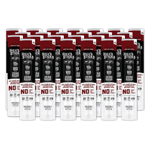 Nick's Sticks Clean & Balanced 100% Grass-Fed Spicy Beef Snack Sticks | Made in the USA | Gluten Free | Paleo, Keto, Whole30 Approved | No Soy, Antibiotics or Hormones (25 – 1.7oz. Packs of 2 Sticks)