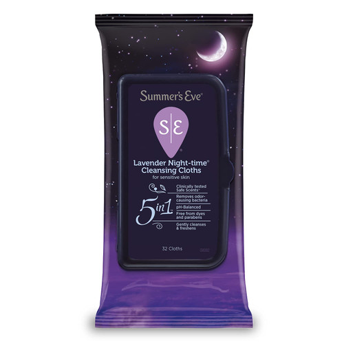 Summer's Eve Feminine Wipes, Night-time Cleansing Cloths, Lavender, 32 Count