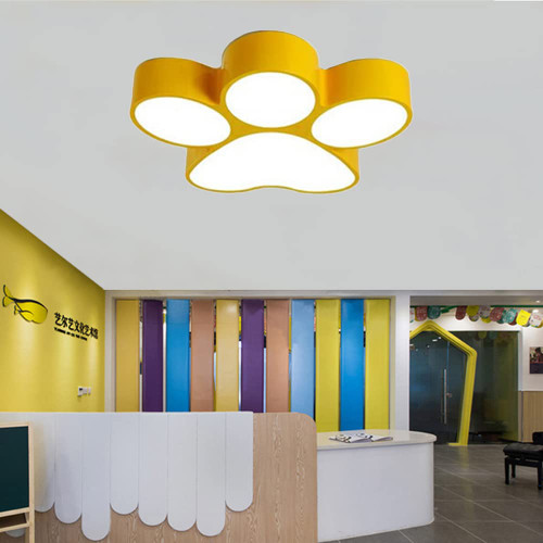 CODOMI Cartoon Dog Paw Flush Mount Ceiling Light Fixture Children Room Dog Footprint Shape LED Ceiling Lamp Acrylic Close to Ceiling Chandelier Lighting for Kids Room Boys Girls Bedroom, Yellow 18" W