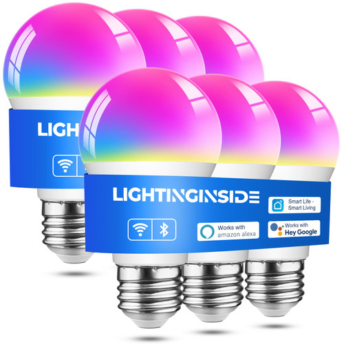 Lightinginside Smart Light Bulbs 6 Pack, Smart Bulb Works with Alexa/Google Home/Smart Life, CRI>90, RGBCW Color Changing LED Light Bulbs, 2.4G WiFi Bluetooth A19 E26 Bulb, No Hub Required, ETL Listed