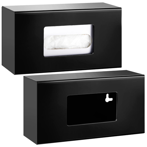 Thyle 2 Pcs Glove Box Holder Wall Mount Acrylic Dispenser Single Side Loaded Disposable Latex Rubber Glove Box for Kitchen, Office, Restaurant(Black)