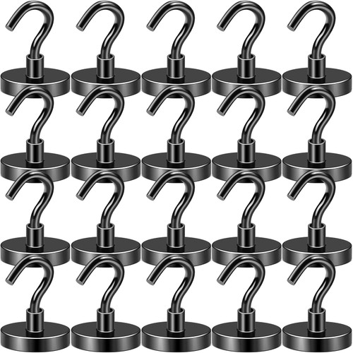 DIYMAG Black Magnetic Hooks, 120 LB Heavy Duty Strong Magnet with Hook, Rare Earth Neodymium Magnets for Hanging, Magnetics Hanger for Curtain, Home, Kitchen, Workplace, 20 Packs