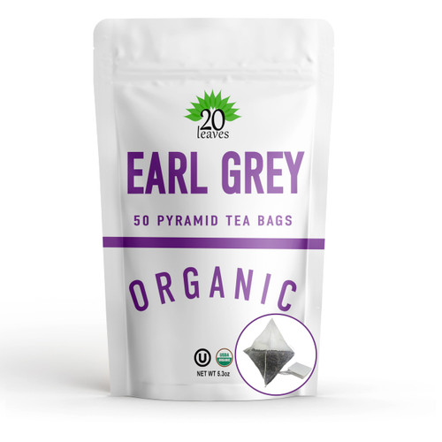 Earl Grey Black Tea - 100% Certified Organic - 50 Pyramid Tea Bags Sachets in a Resealable Bag - 1 Pack
