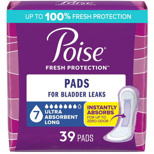 Poise Incontinence & Postpartum Pads for Bladder Leaks, 7 Drop Ultra Absorbency, Long Length, 39 Count, Packaging May Vary Poise Incontinence & Postpartum Pads for Bladder Leaks, 7 Drop Ultra Absorbency, Long Length, 39 Count, Packaging May Vary