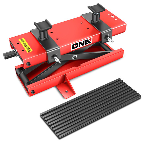 DNA Motoring Steel Motorcycle ATV Scissor Lift Jack Hoist Stand with Saddle & Rubber Pad, 2-in-1, 1100lbs (500KG) 3.7-14.8" Lifting Range, TOOLS-00290