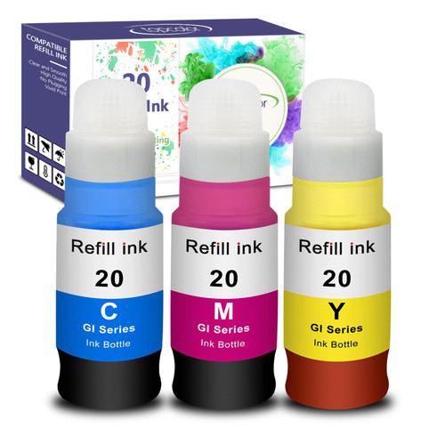 Topcolor GI-20 G7020 G6020 Color Ink Refill Bottles Compatible for Canon 20 Ink Refill Bottles for Canon GI 20 GI20 GI-20 Ink Refill Bottles Set, Compatible for Canon G7020 G6020 G5020 MegaTank