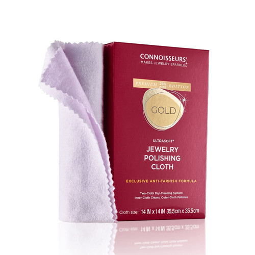 CONNOISSEURS Premium Edition Extra Large Polishing Cloth for Gold Jewelry - Ultrasoft Fabric with Anti-Tarnish Formula - 14x14 Inches CONNOISSEURS Premium Edition Extra Large Polishing Cloth for Gold Jewelry - Ultrasoft Fabric with Anti-Tarnish Formula - 14x14 Inches