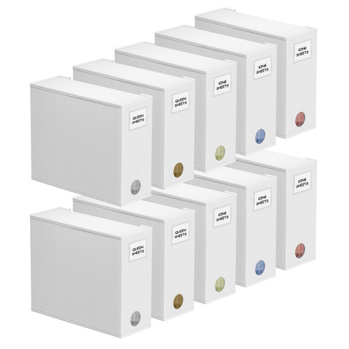 SpaceAid 10 Pack Bed Sheet Organizers and Storage, Foldable Sheet Organizer for Linen Closet, Sheets Set Folder Keeper with Window XL (Queen & King Size) Organizing Bedding Container, White