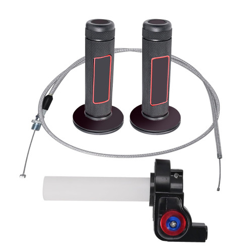 CADUFUELLY 7/8" 22mm Twist Throttle Accelerator Handle Grips and Cable Set Switch Replacement for CRF KLX TTR 110 125 150 200 250cc Mini Bike ATV Quad Pit Bike Dirt Bike (Red)