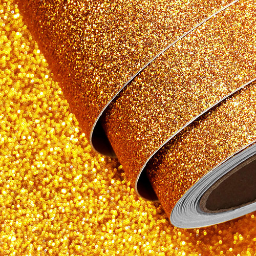 FunStick 15.8"x240" Thick Orange Glitter Wallpaper Peel and Stick Contact Paper for Cabinets, Walls, Bedroom, Drawers - Self Adhesive Sparkle Decorative Paper for Crafts