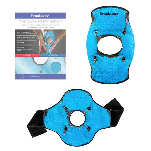 Brookstone Knee Ice Pack Wrap With Silica Beads - Hot and Cold Therapy for Pain Relief - Reusable for Swelling, Injuries, and Post-Surgery Recovery - Azure Blue