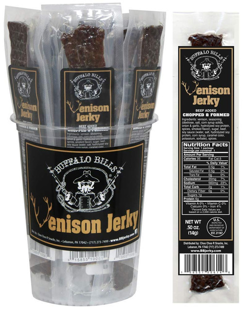 Buffalo Bills Individually Wrapped Venison Jerky 7" Strips (25 venison jerky strips per tub) Buffalo Bills Individually Wrapped Venison Jerky 7" Strips (25 venison jerky strips per tub)