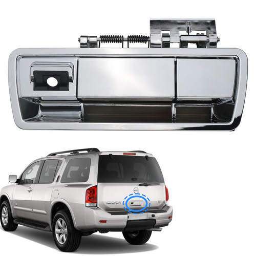 Osompar Rear Tailgate Exterior Door Handle Compatible with 2004-2015 Nissan Armada Replaces 90606-ZZ90E 90606-ZQ78A Liftgate Handle Chrome