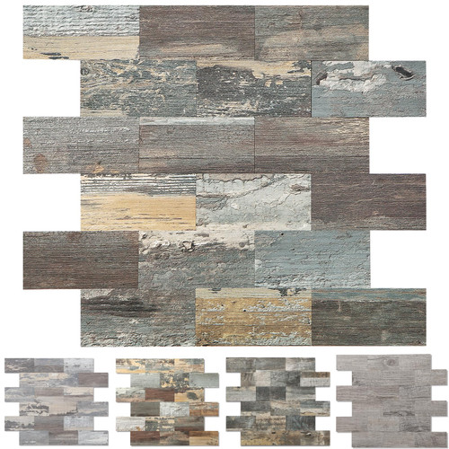 1-Pack Peel and Stick Tile Backsplash 12"X12" PVC Wall Tiles, Stick on Backsplash for Kitchen, Bathroom Tile, Fireplace Décor, Laundry Table, Stair Decals in Mix Wood