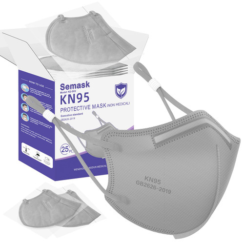 Semask KN95 Adjustable Masks 25 Pack, Individually Wrapped Disposable Masks with Adjustable Ear Loops (Grey)