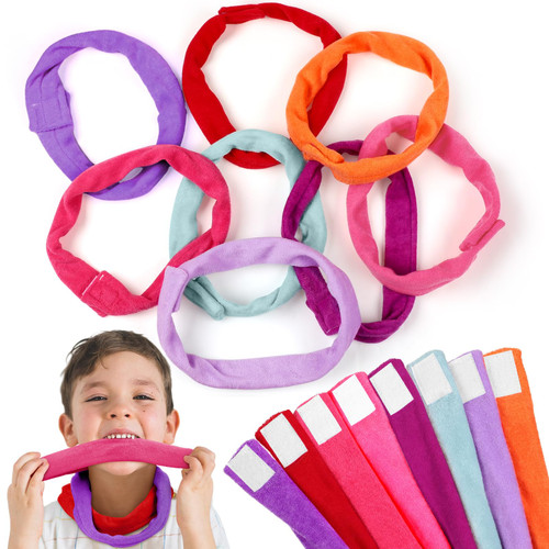 Hicarer 8 Pieces Chew Necklaces for Sensory Kids, Soft and Absorbent Terry Cloth Teething Chewy Necklace Absorbent Alternative to Chewing Clothing for Boys and Girls (Mixed Colors)