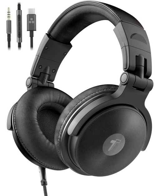 ENCASED USB-C Over Ear Headphones Wired (V200 Pro) Closed Back Studio DJ Monitor Earphones, USB Type-C Connector with Mic, Volume Remote (50mm Neodymium Drivers)