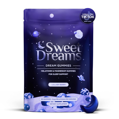 SweetDreams Dream Gummies Natural Sleep Aid for Adults, 5mg Melatonin, Magnesium, & L-Theanine - Vegan Gummy Supplement - Melatonin Gummies for Deeper Sleep (60 Count - Lullaby Berry)