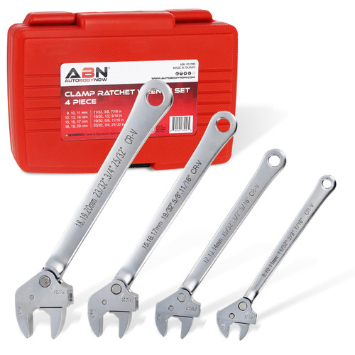 ABN Self Adjusting Pipe Wrench Spanner Set - 4 Piece Self Setting Universal Adjustable Wrench Clamp Set with Case