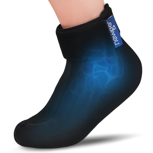 NEWGO Cold Therapy Socks with Gel Ice Packs - Reusable Ankle & Foot Ice Pack Wrap for Neuropathy, Plantar Fasciitis Pain Relief, Swelling, Sprains - Full Foot Cooling Sock for Hot Feet (Single Unit)